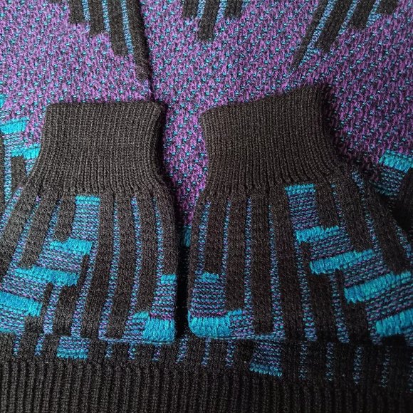 Vintage 90s Nuovo New Forces Large Sweater 3D Look Blue Black Purple Geometric - Picture 10 of 13